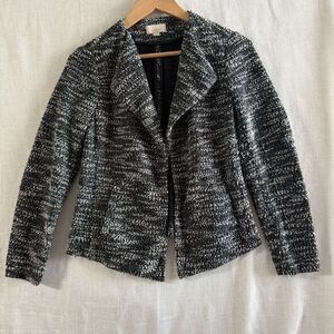 Loft Ann Taylor Black White Open Tweed Blazer‎ Jacket Size SP Career Business
